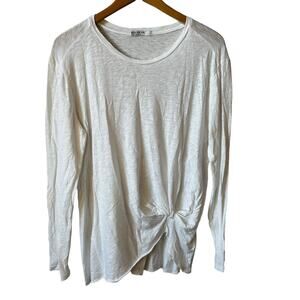 Stateside New Women's Pima Cotton Long Sleeve Side Twist T Shirt White Large USA